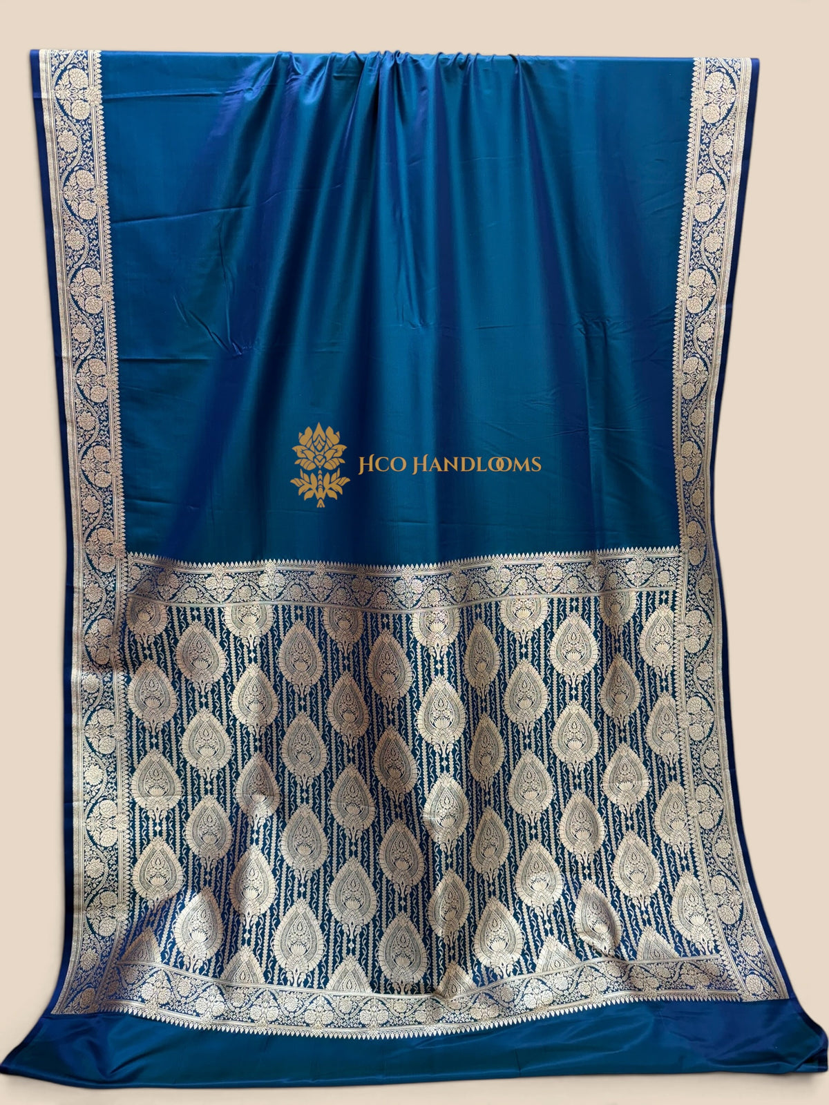 Blue Premium Mashru Katan Satin Silk Banarasi Saree with Plain Body