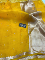 Gold Pure Kora Silk Handloom Banarasi Saree - All Over Small Buti