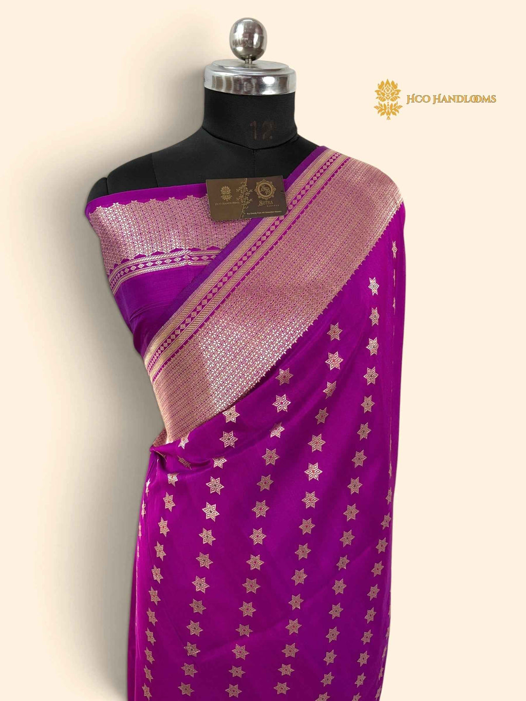 Regal Purple Pure Crepe Katan Silk Handloom Banarasi Saree - All Over Kadhua Motifs