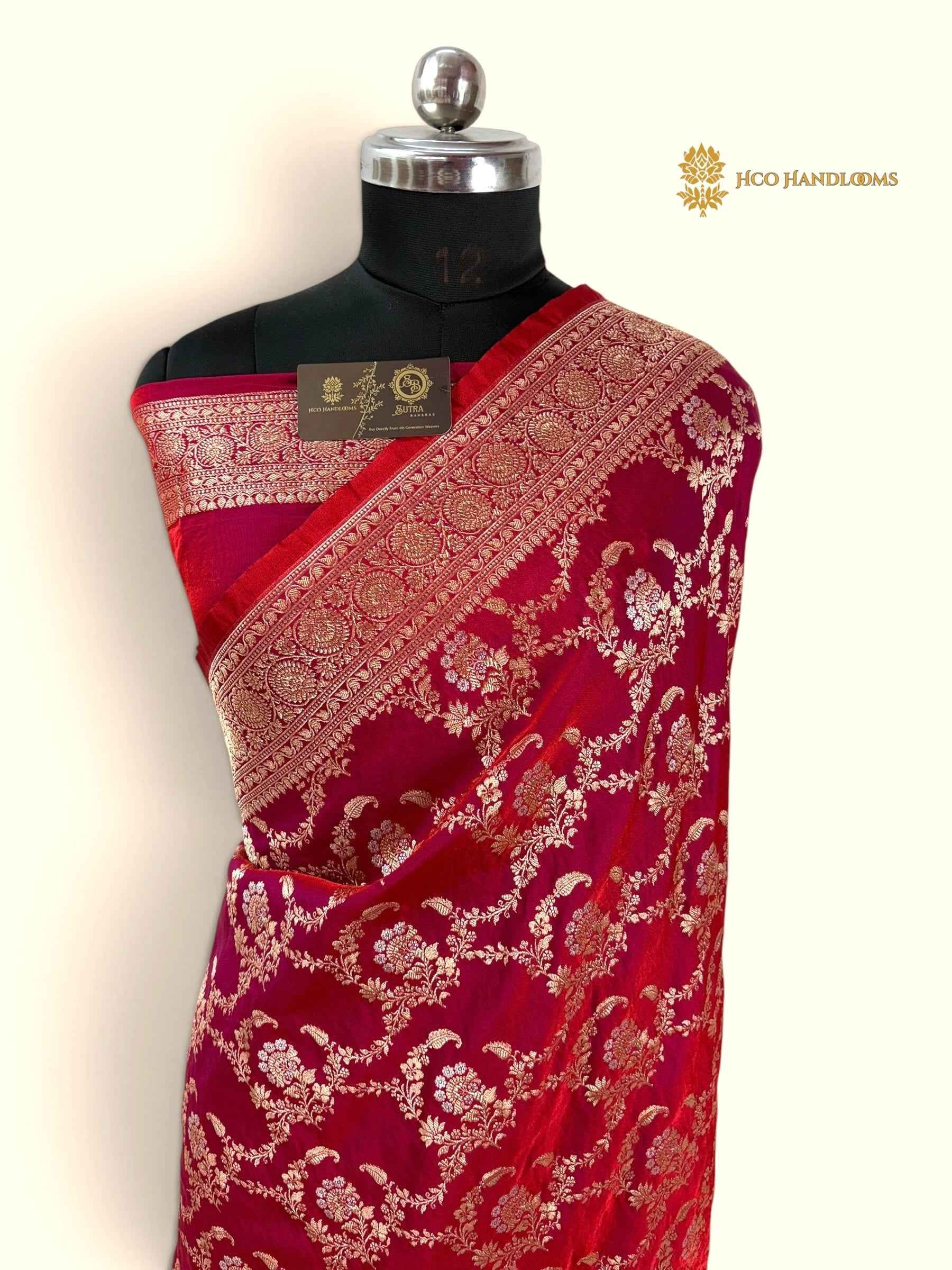 Premium Mashru Katan Silk Banarasi Saree - All Over Jangla