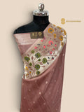 Pastel Wine Matka Tussar Silk Banarasi Saree - All Over Motifs & Paithani