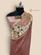 Pastel Wine Matka Tussar Silk Banarasi Saree - All Over Motifs & Paithani