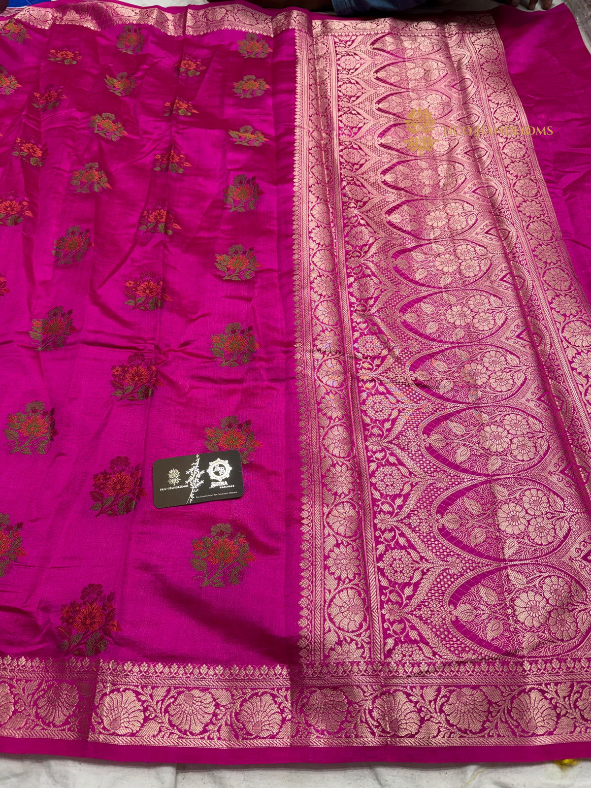 Rani Pink Pure Chiniya Silk Handloom Banarasi Saree - All Over Meenakari Motifs