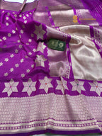Regal Purple Pure Crepe Katan Silk Handloom Banarasi Saree - All Over Kadhua Motifs