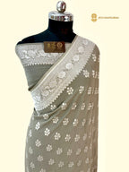 Gray Pure Khaddi Georgette Silk Handloom Banarasi Saree
