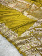 Pista Green Premium Mashru katan Silk Banarasi Saree - All Over Meenakari Skirt
