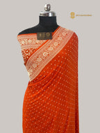 Orange Pure Khaddi Georgette Silk Handloom Banarasi Saree - Water Zari