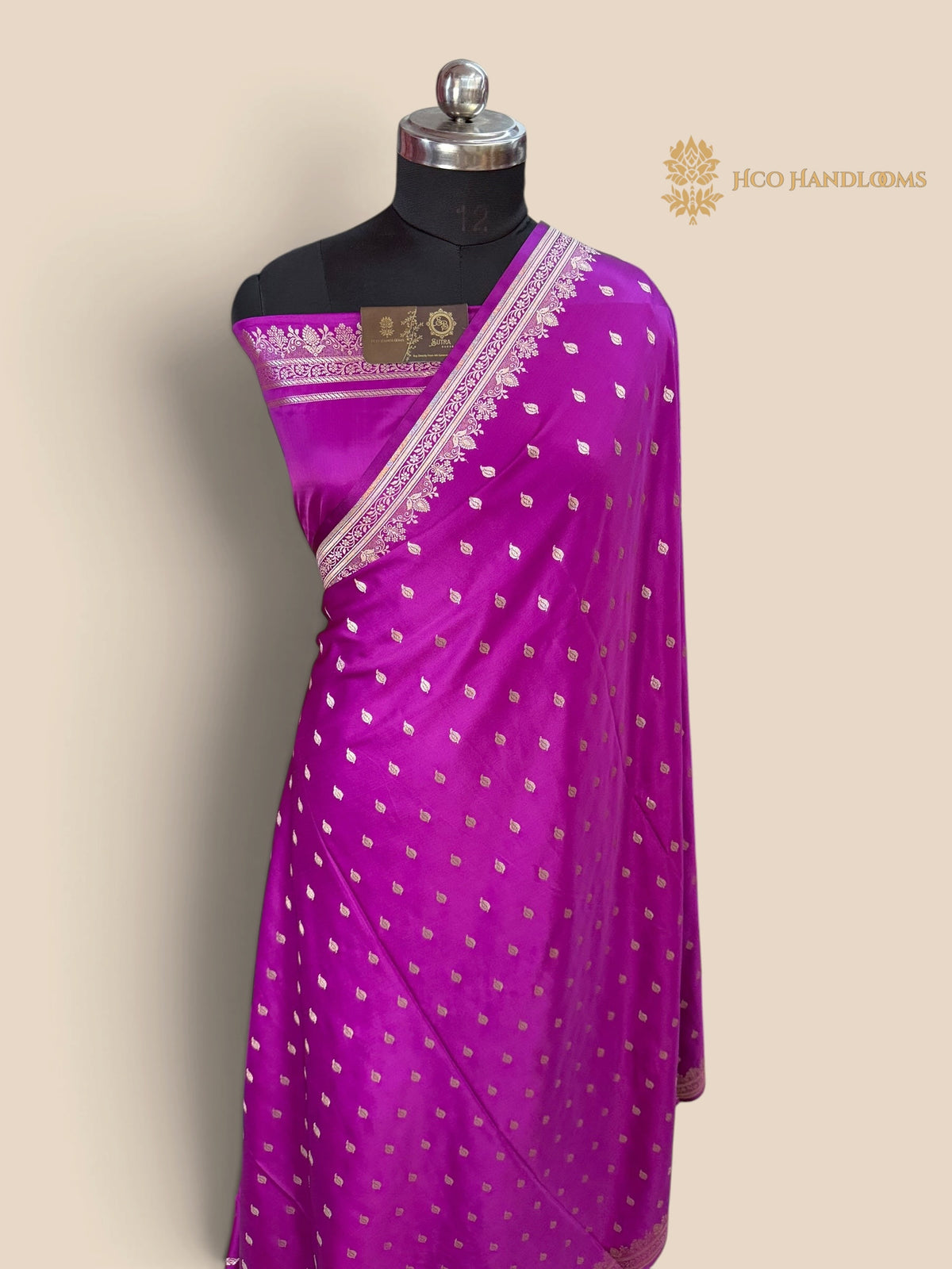 Purple Premium Mashru Katan Silk Banarasi Saree - Small Motifs