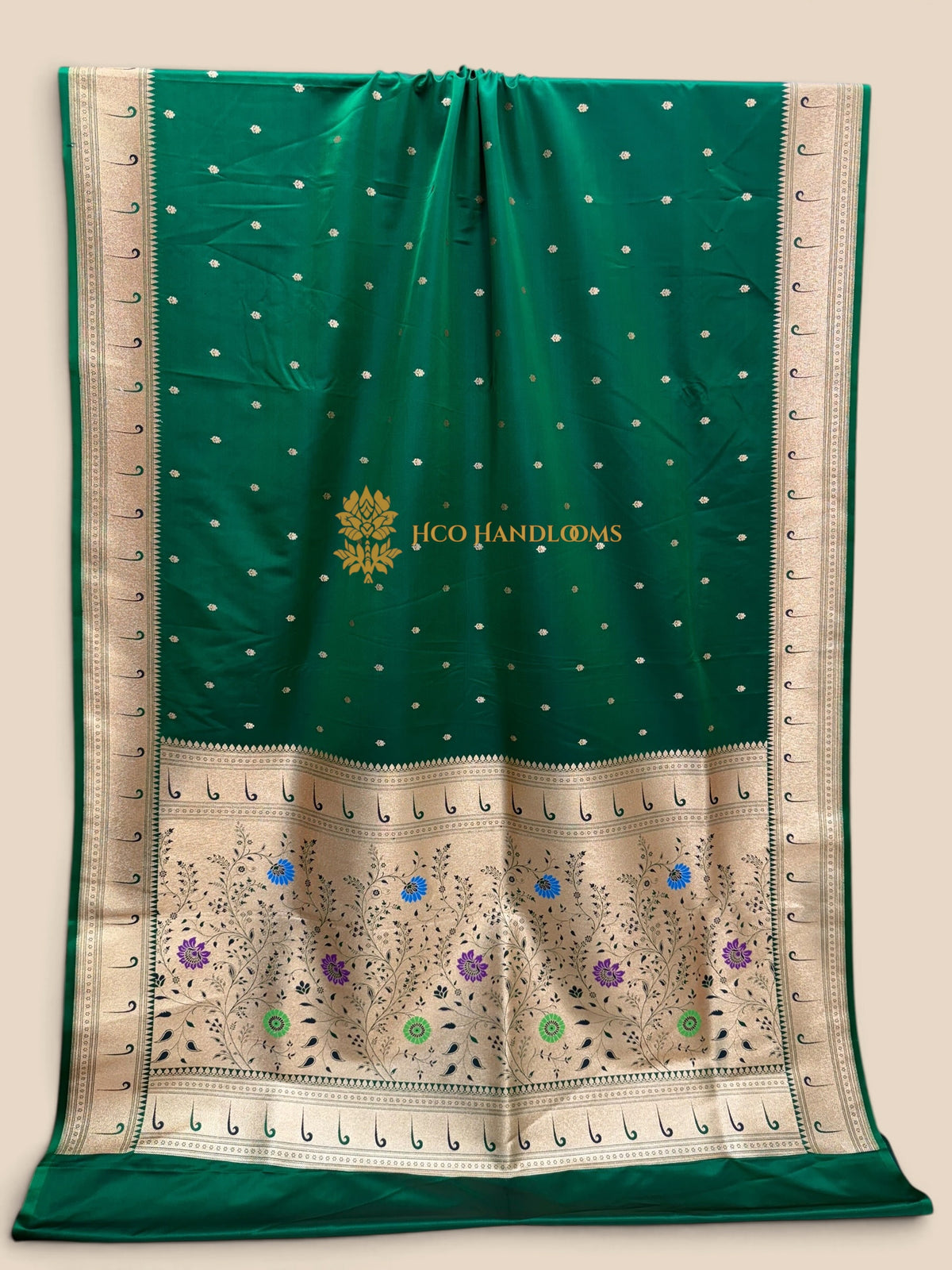 Green Premium Mashru Katan Satin Silk Banarasi Saree - All Over Motifs