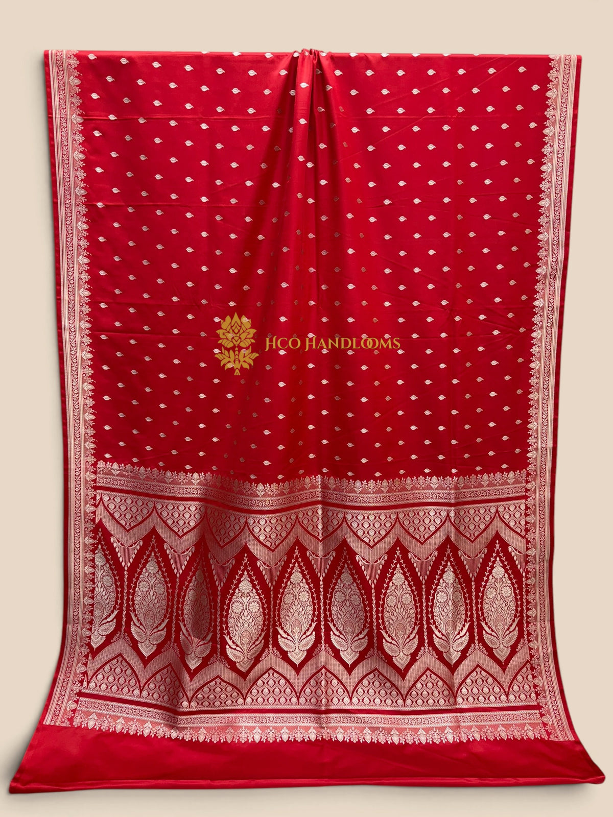 Red Premium Mashru Katan Silk Banarasi Saree - Small Motifs