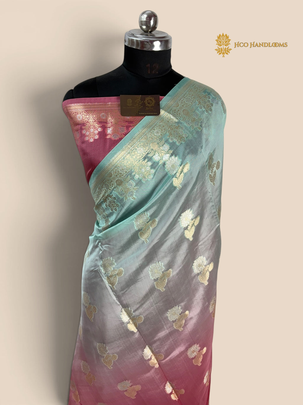Shaded Pure Mango Katan Silk Banarasi Saree - All Over Meenakari Motifs