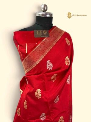 Red Pure Mango Katan Silk Handloom Banarasi Saree - All Over Motifs