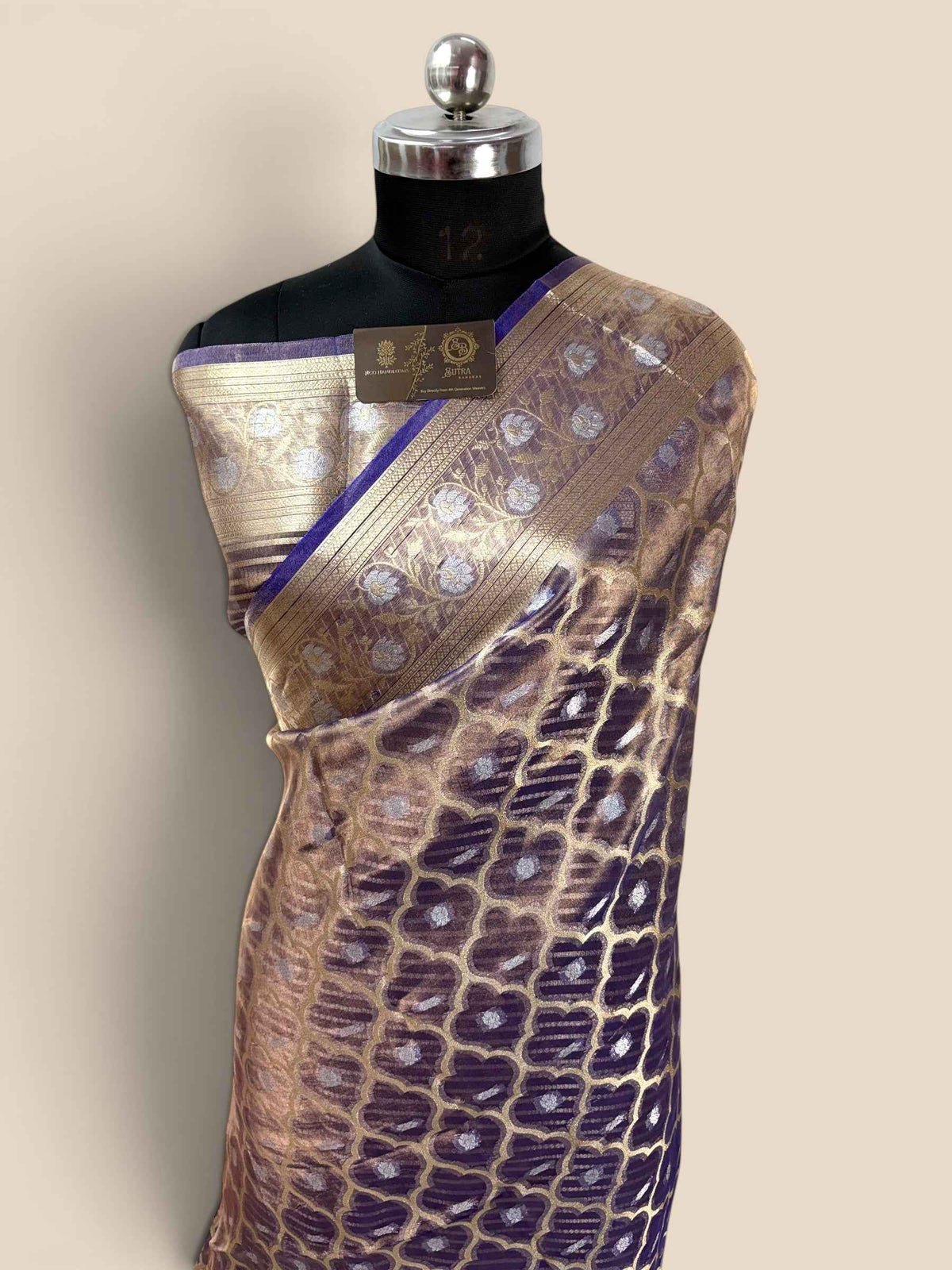 Purple Pure Tissue Silk Handloom Banarasi Saree - Jaal Motifs