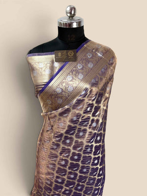 Purple Pure Tissue Silk Handloom Banarasi Saree - Jaal Motifs