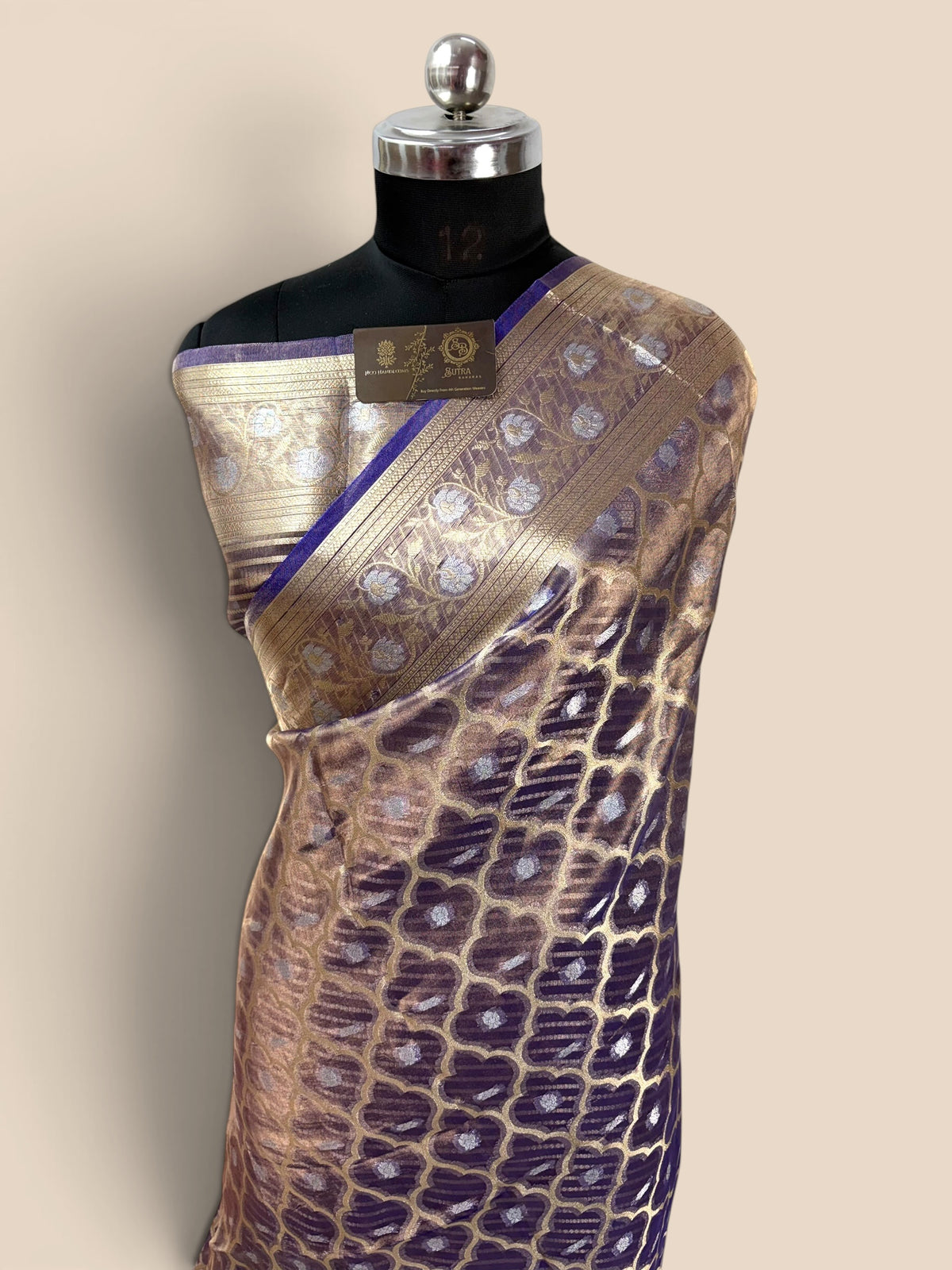 Purple Pure Tissue Silk Handloom Banarasi Saree - Jaal Motifs
