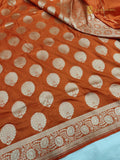 Regal Orange Pure Katan Silk Handloom Banarasi Saree - All Over Motifs