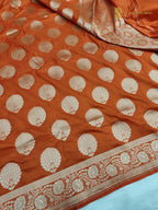 Regal Orange Pure Katan Silk Handloom Banarasi Saree - All Over Motifs