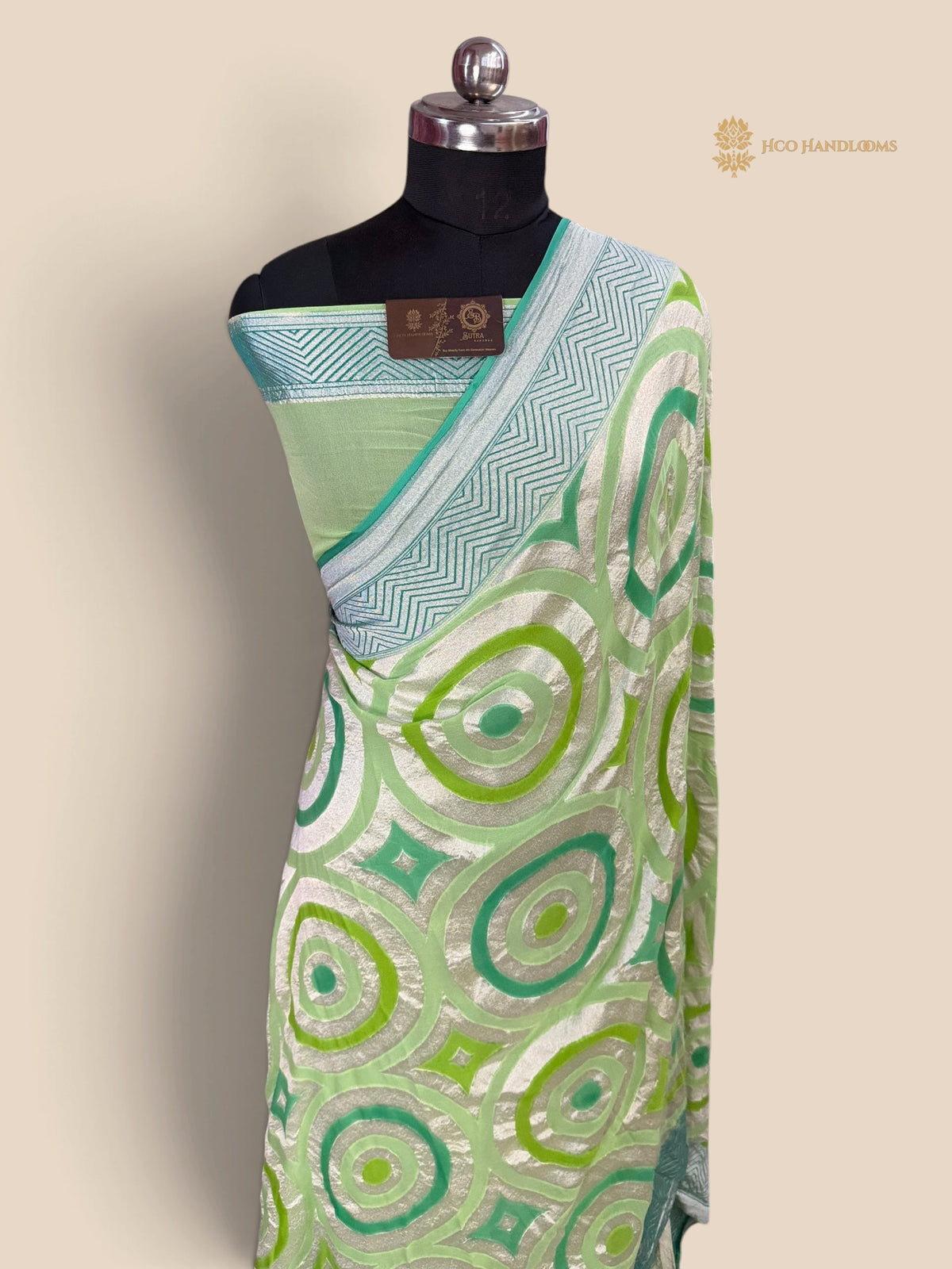 Rangkat Pure Khaddi Geogette Handloom Banarasi Saree - Spherical Pattern