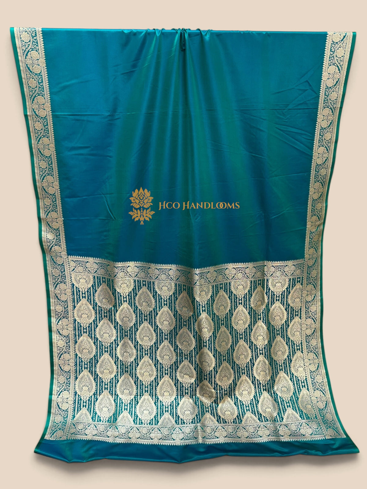 Dual Shade Blue Premium Mashru Katan Satin Silk Banarasi Saree with Plain Body