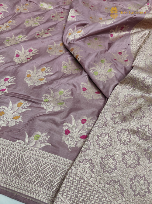 Light Pink Pure Katan Silk Handloom Banarasi Saree - All Over Meenakari Motifs