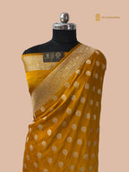 Regal Yellow Premium Mashru Katan Silk Banarasi Saree - All Over Floral Motifs