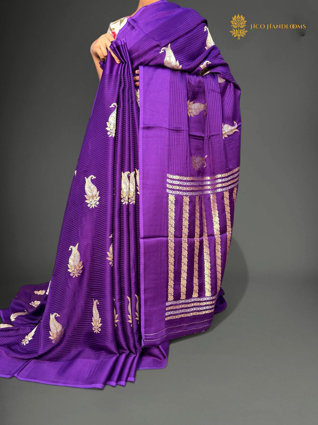 Premium Mashru Crepe Satin Silk Banarasi Saree - All Over Paisley Motifs