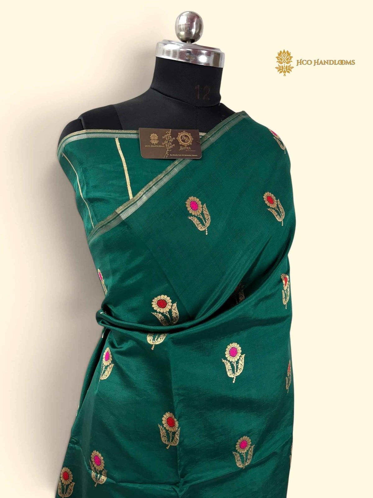 Green Pure Mango Katan Silk Handloom Bnarasi Saree - All Over Meenakari Motifs