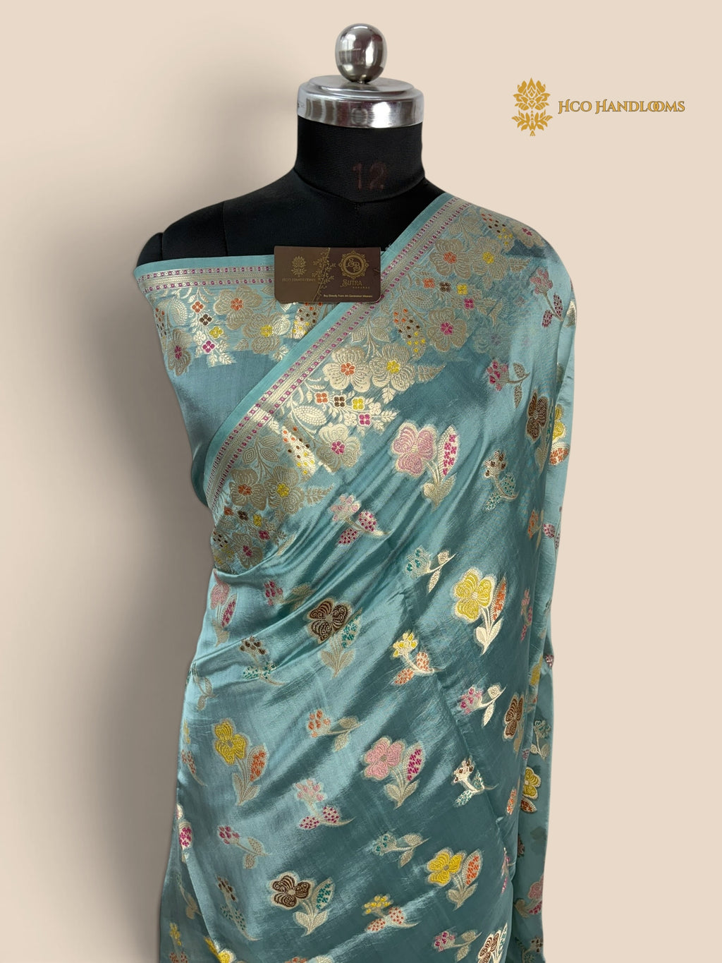 Light Blue Pure Mango Katan Silk Banarasi Saree - All Over Meenakari Motifs