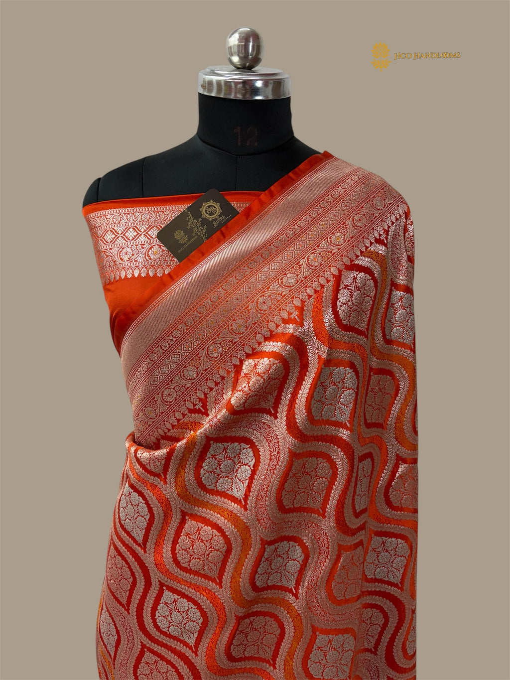 Orange Premium Mashru Katan Silk Banarasi Saree - All Over Jangla Design
