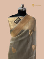 Regal Gray Pure Kora Silk Handloom Banarasi Saree - All Over Kadua Motifs