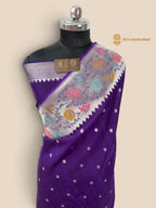 Purple Matka Tussar Silk Banarasi Saree - All Over Motifs & Paithani