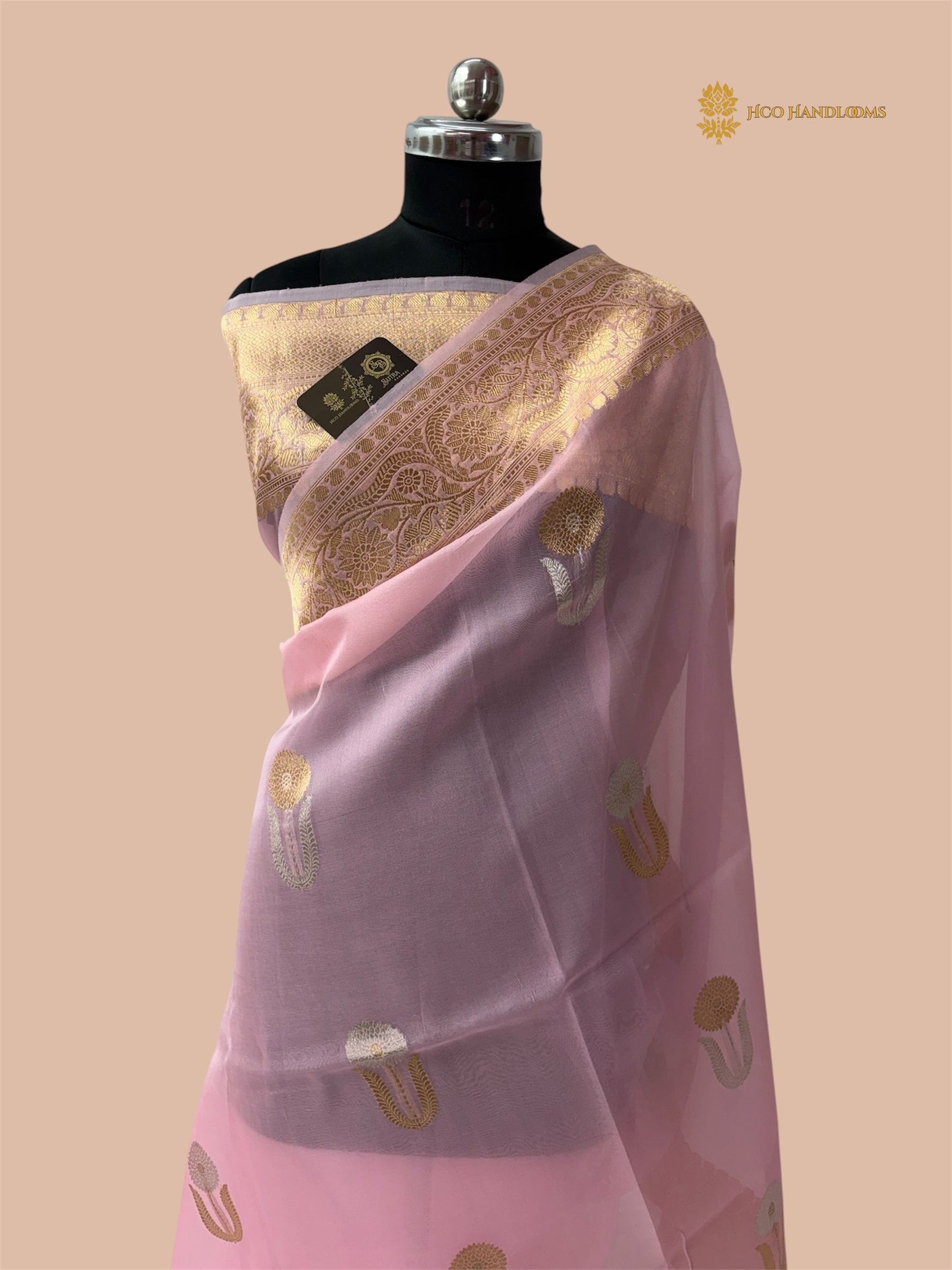 Baby Pink Pure Kora Silk Handloom Kadhua Banarasi Saree - All Over Floral Motifs
