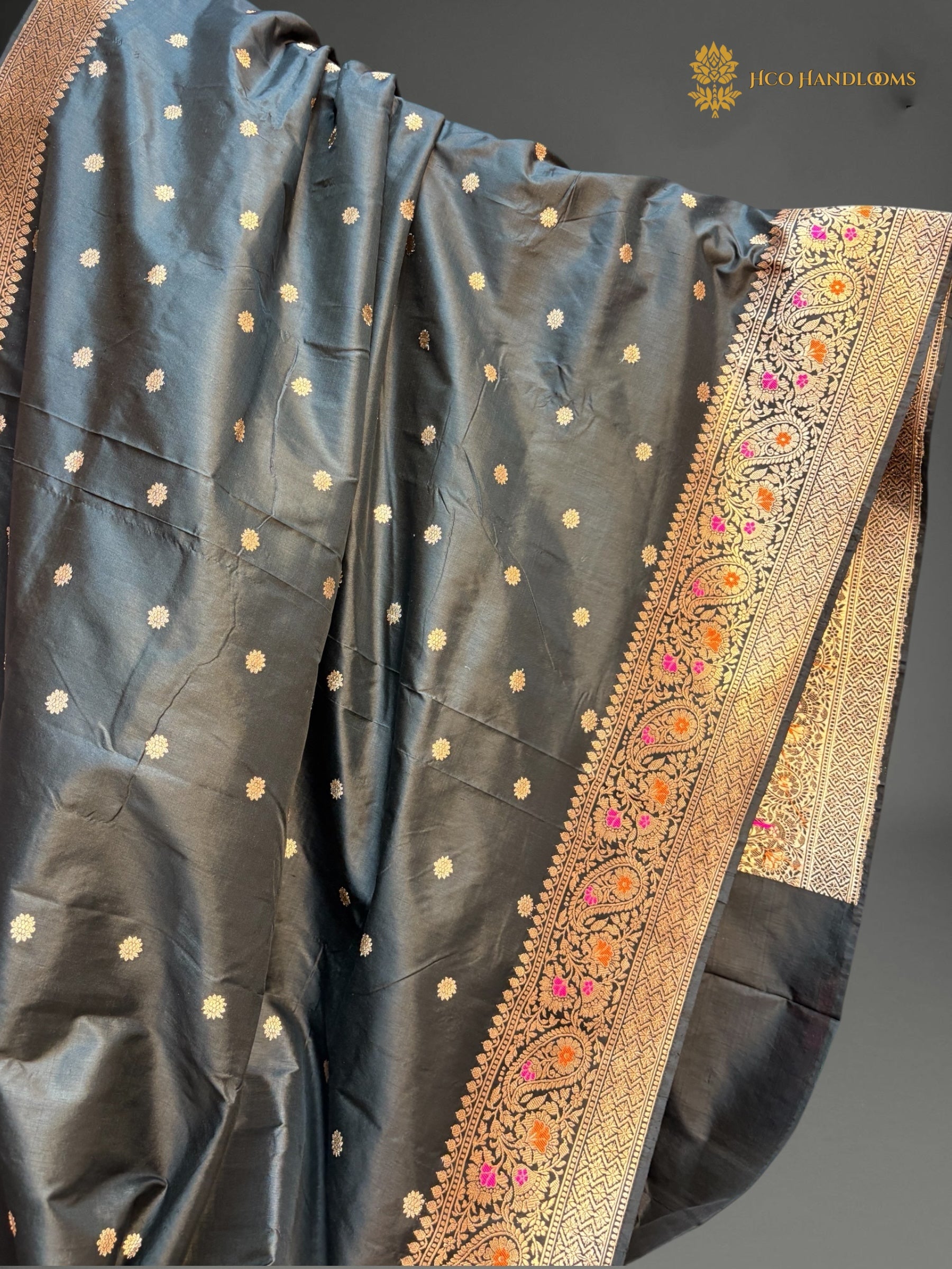Pure Mango Katan Silk Handloom Banarasi Saree - All Over Kadhua Motifs