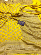 Mustard Gold Pure Khaddi Georgette Silk Handloom Banarasi Saree