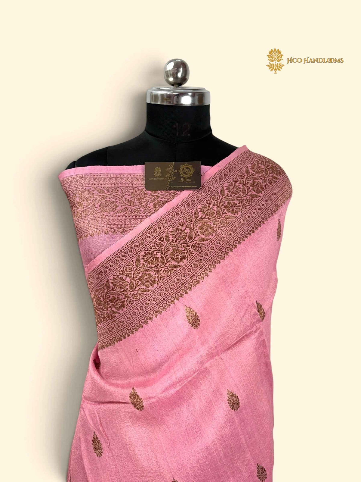 Pink Pure Tussar Silk Handloom Banarasi Saree - All Over Motifs