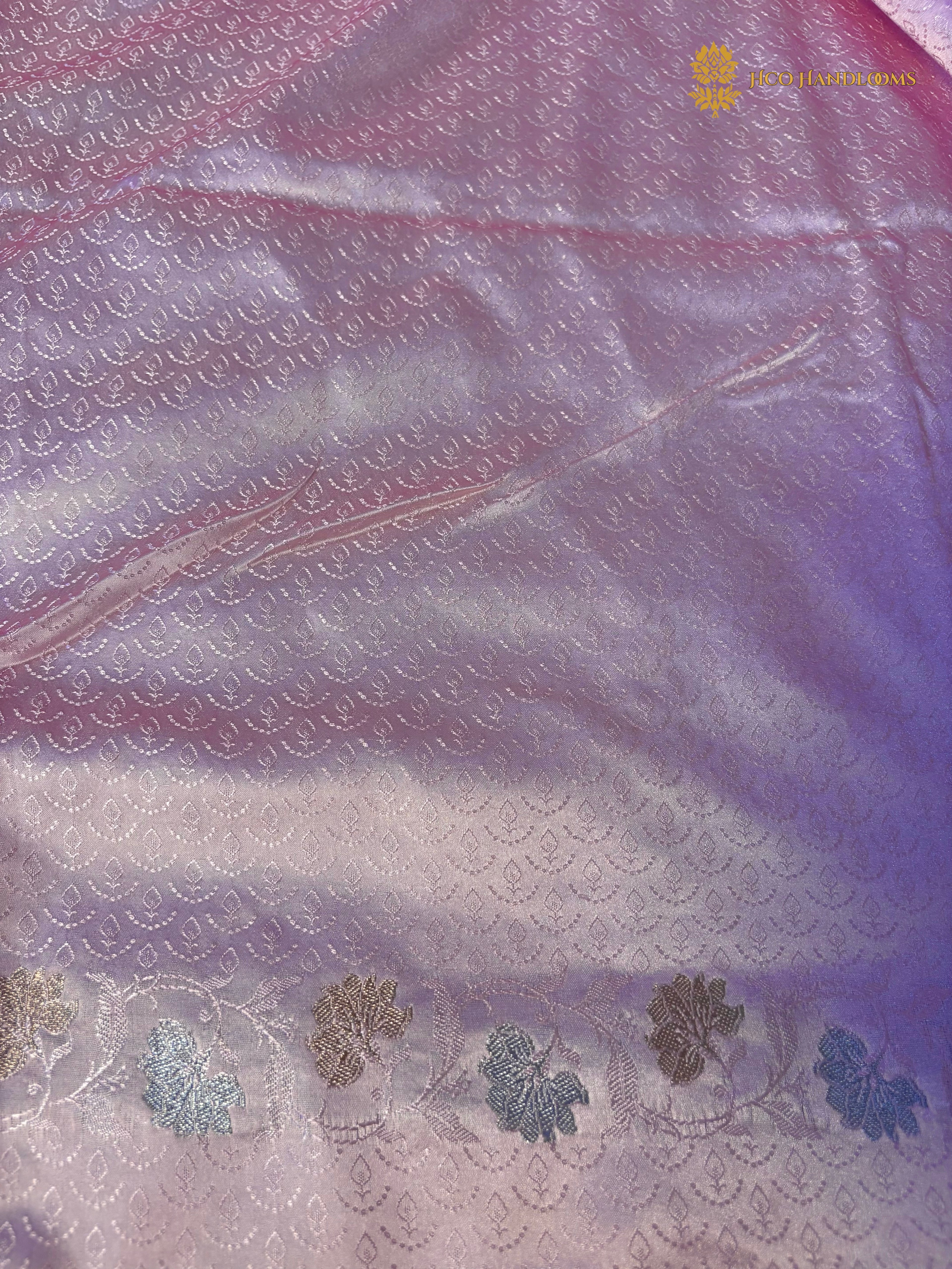 Premium Mashru Katan Silk Banarasi Saree - All Over Floral Motifs With Meenakari Border