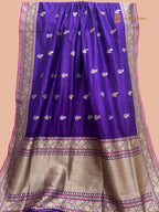 Regal Purple Pure Katan Silk Handloom Banarasi Saree - All Over Kadua Motifs