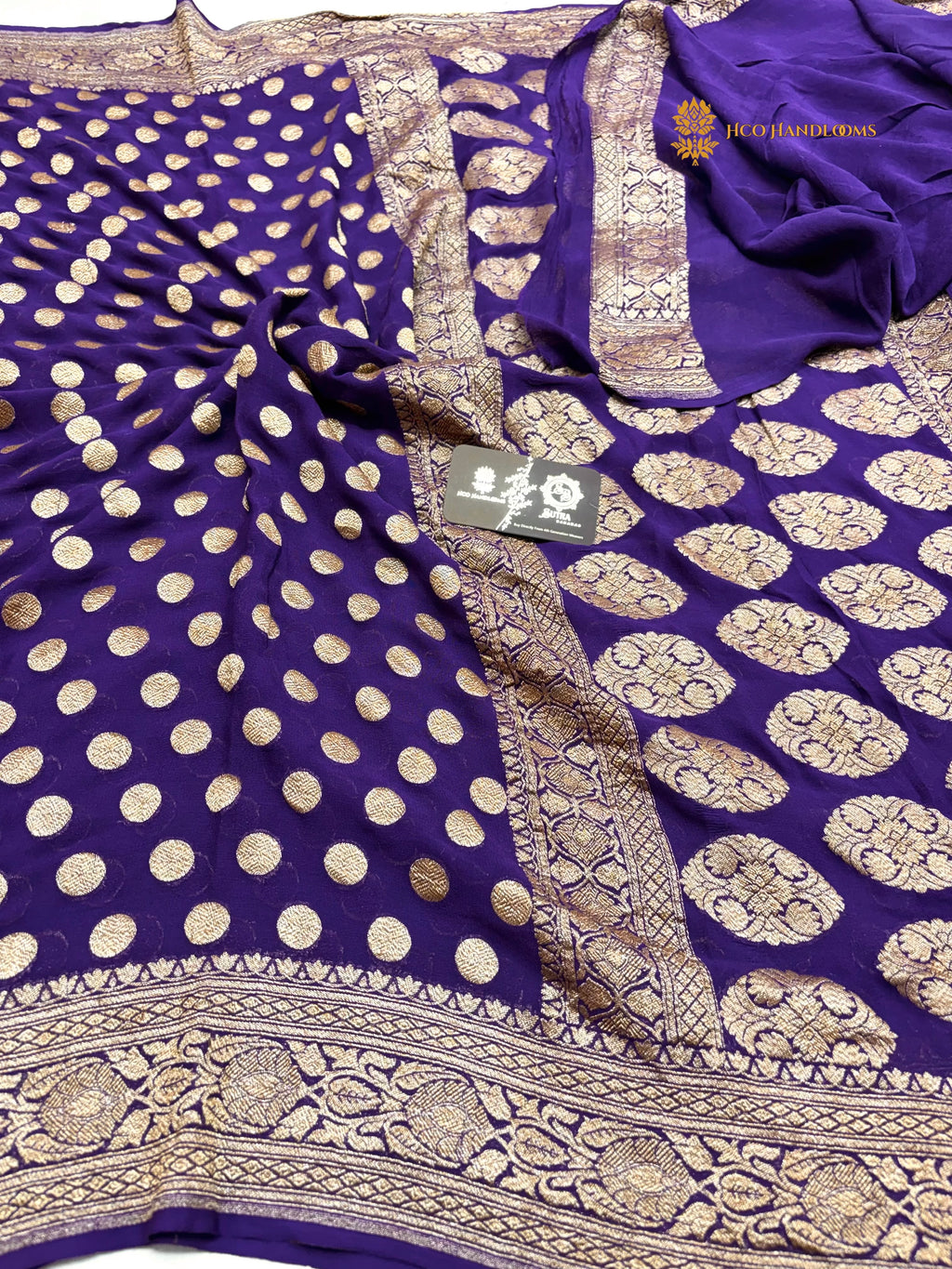 Purple Pure Khaddi Georgette Silk Handloom Banarasi Saree