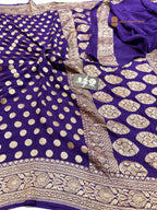 Purple Pure Khaddi Georgette Silk Handloom Banarasi Saree