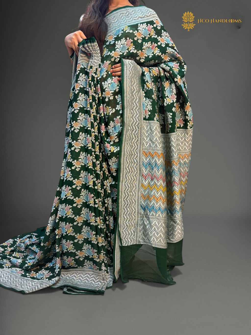 Pure Khaddi Georgette Silk Handloom Banarasi Saree - All Over Meenakari Jangla