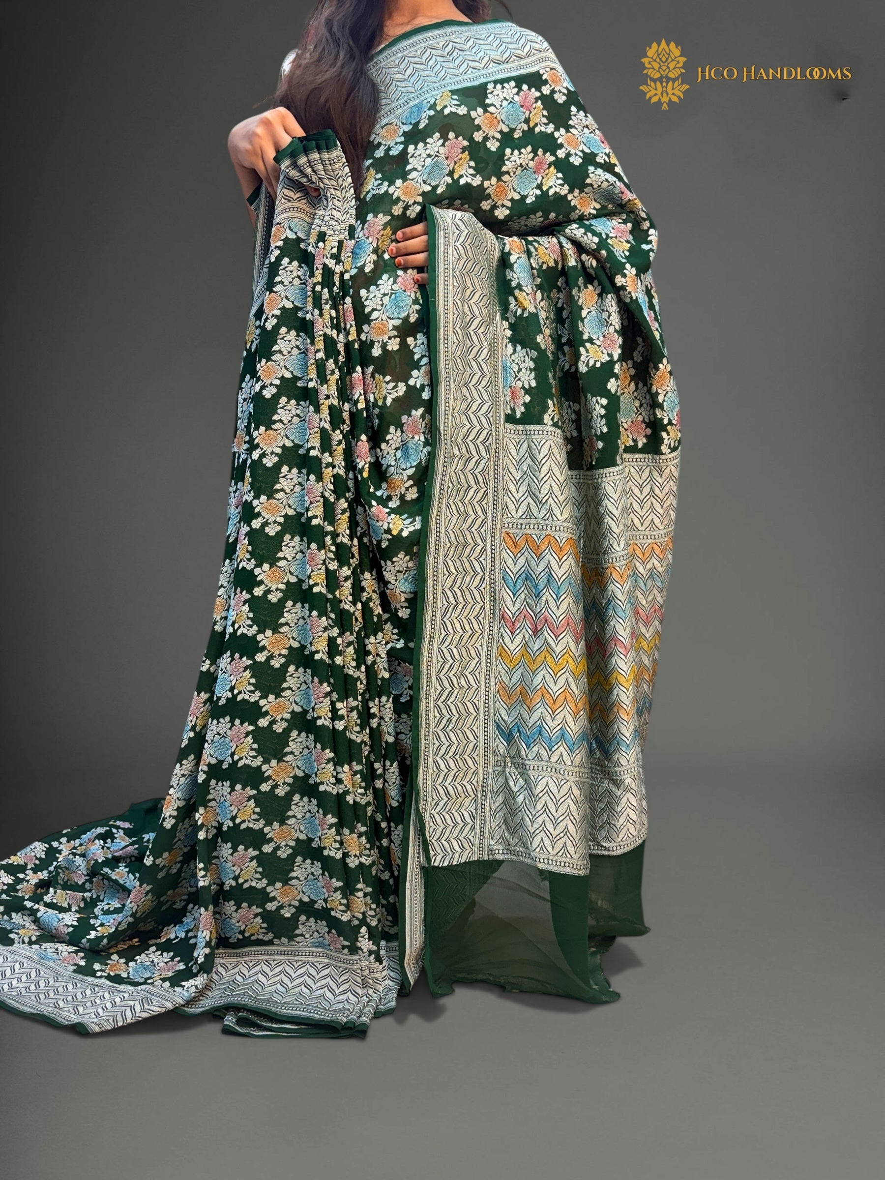 Pure Khaddi Georgette Silk Handloom Banarasi Saree - All Over Meenakari Jangla