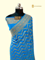 Blue Pure Khaddi Georgette Silk Handloom Banarasi Saree