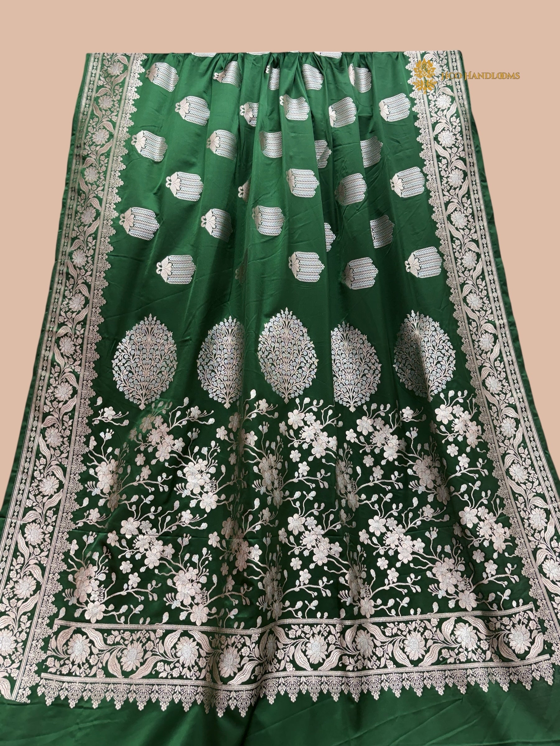 Regal Green Premium Mashru Katan Silk Banarasi Saree - All Over Motifs