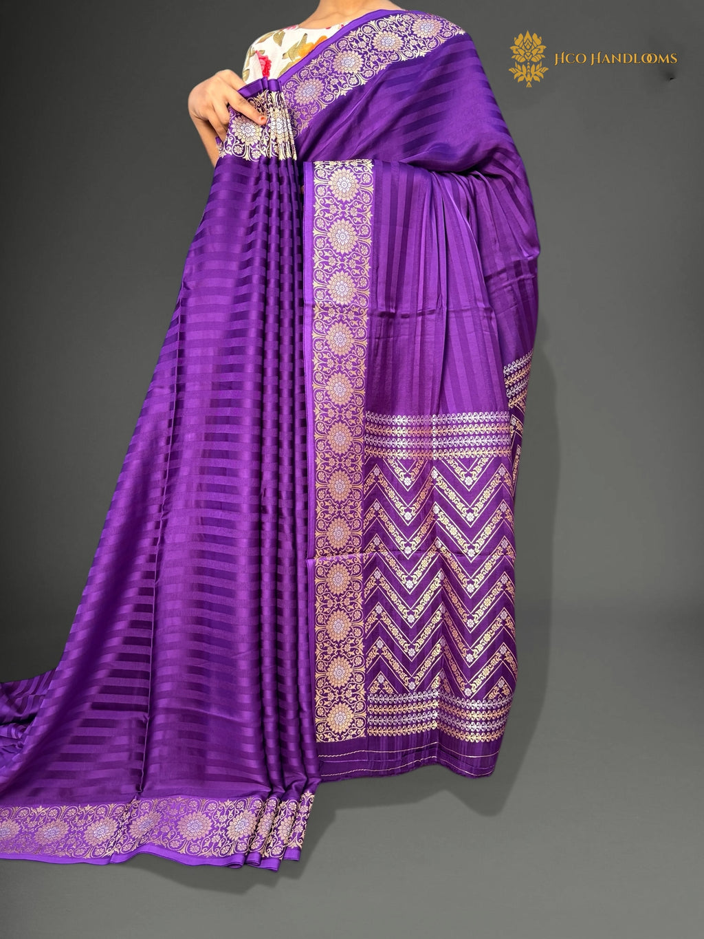 Premium Mashru Crepe Satin Banarasi Saree - All Over Simple Stripes