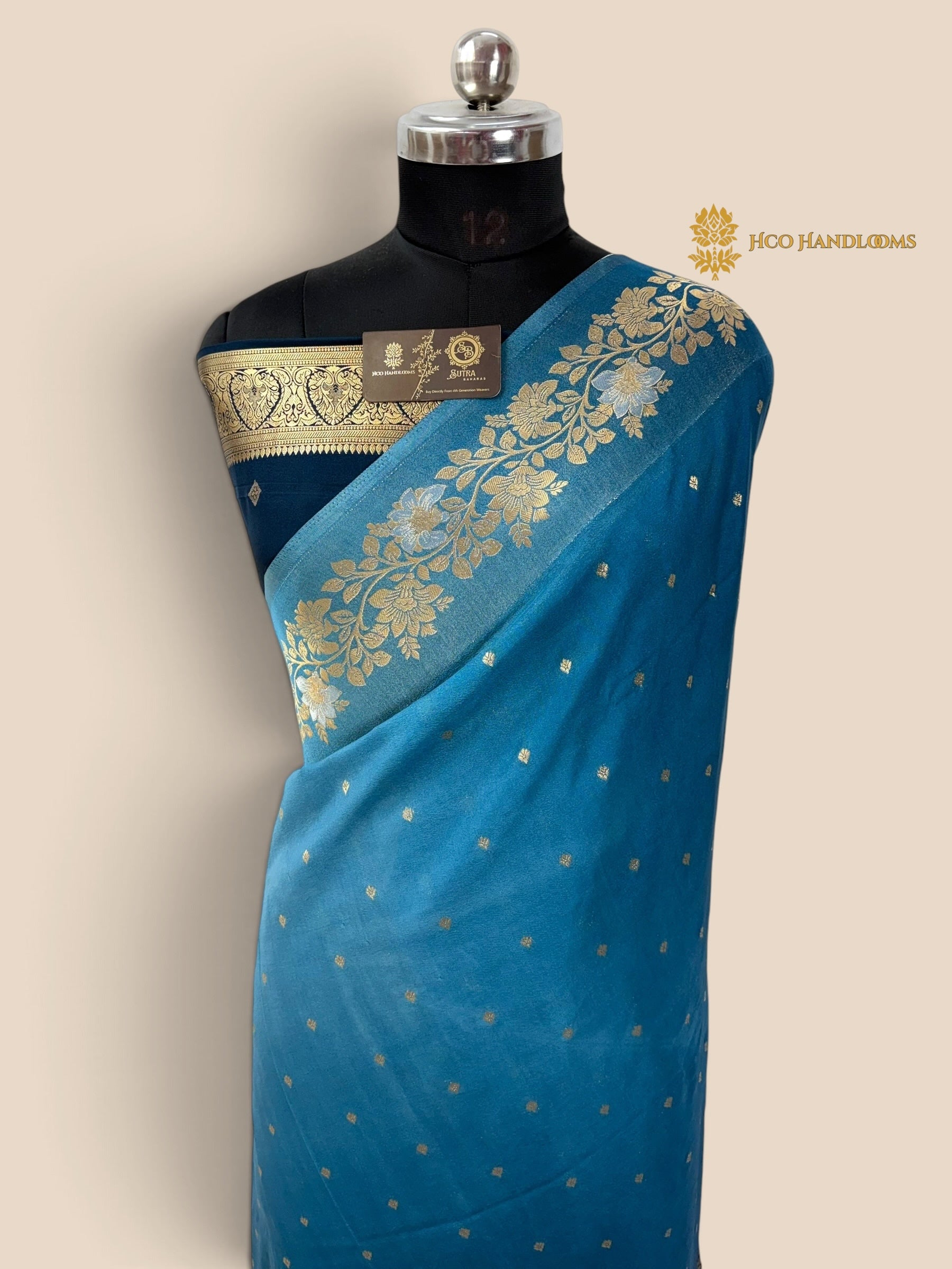 Blue Gradient Premium Soft Silk Banarasi Saree - All Over Motifs