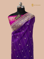 Regal Purple Pure Katan Silk Handloom Banarasi saree - All Over Stripe Motifs