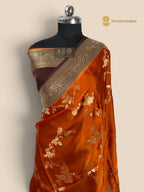 Premium Mashru Crepe Silk Banarasi Saree - All Over Floral Jaal