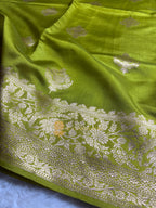 Pure Mango Katan Silk Handloom Banarasi Saree - All Over Kadhua Motifs