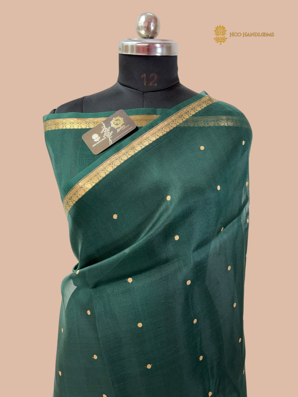 Regal Green Pure Kora Silk Handloom Banarasi Saree - All Over Small Buti
