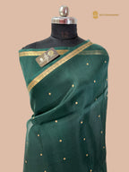 Regal Green Pure Kora Silk Handloom Banarasi Saree - All Over Small Buti